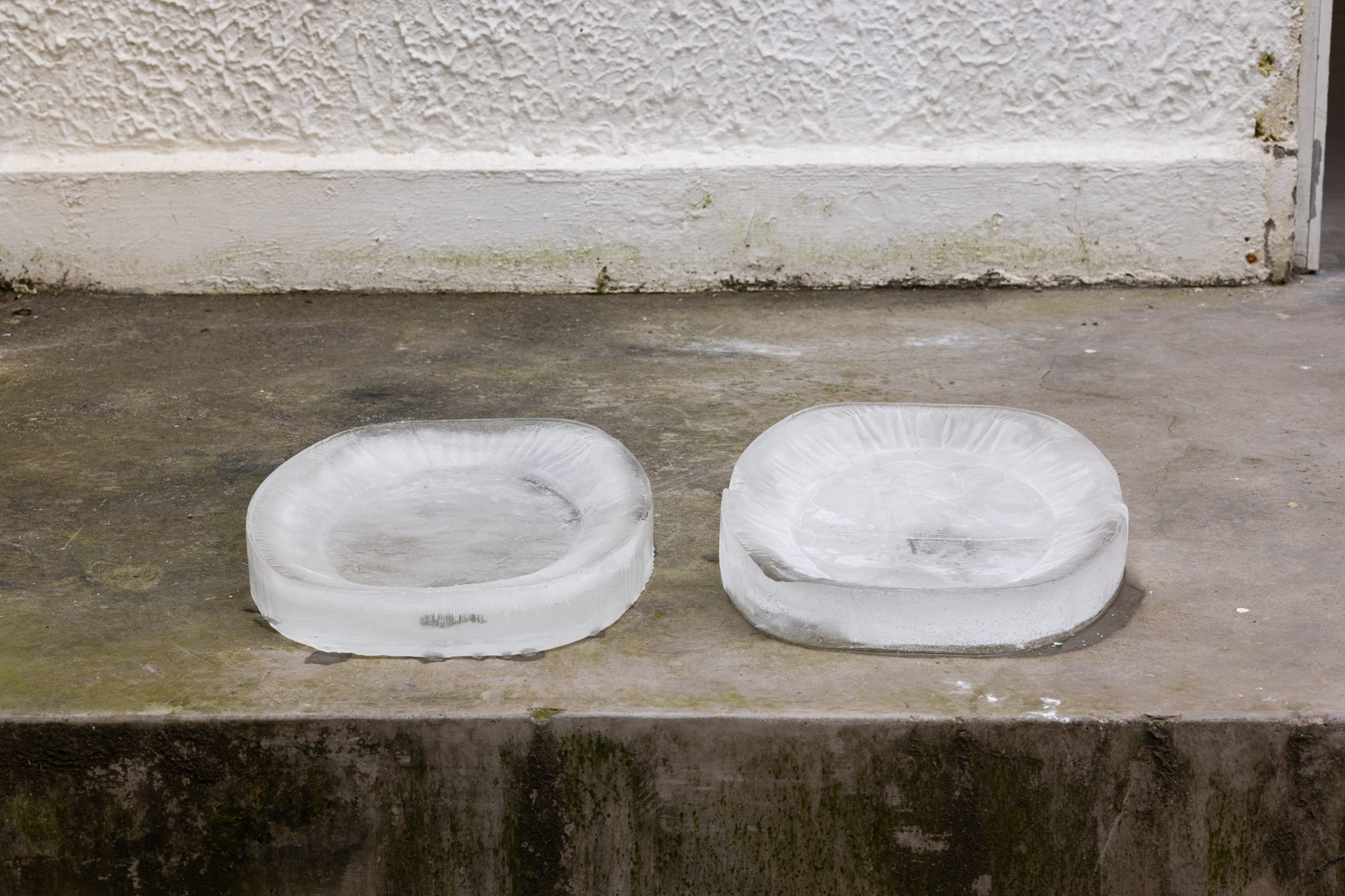 Ice, rubber and plaster ice moulds, freezer