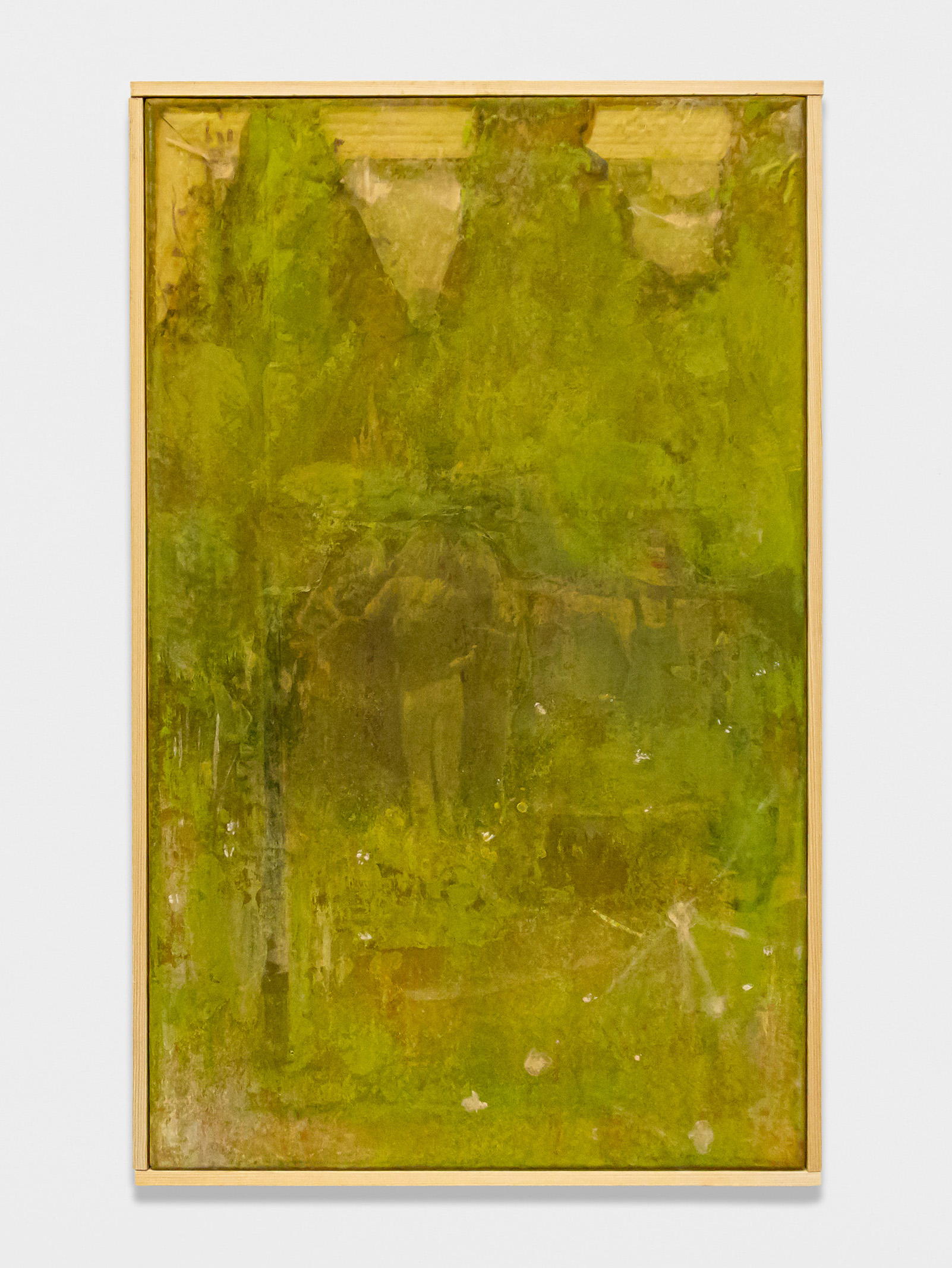 Glue, watercolour, inkjet print, oil on silk, in artist frame