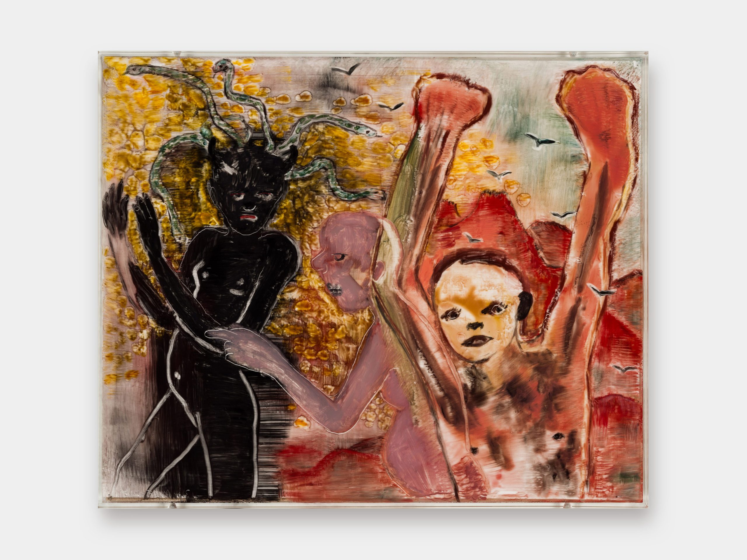 Oil on acrylic box, video, single channel