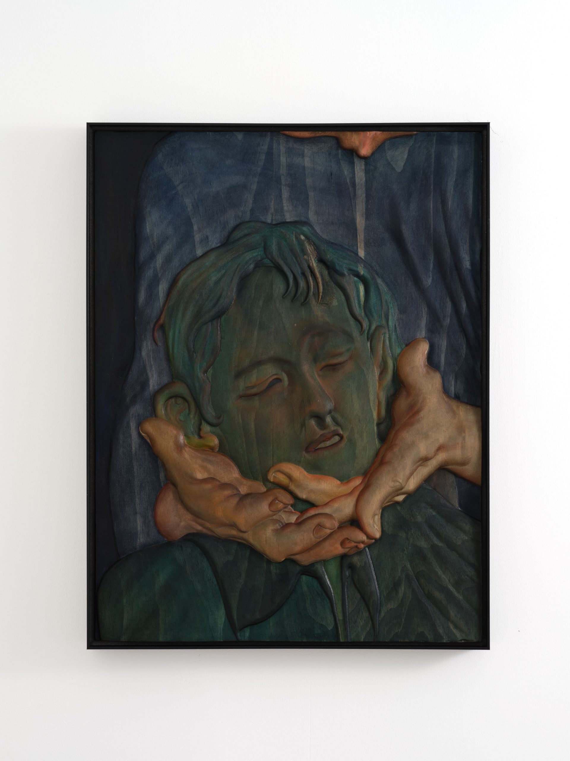 Wooden relief sculpture, watercolor, color pencil