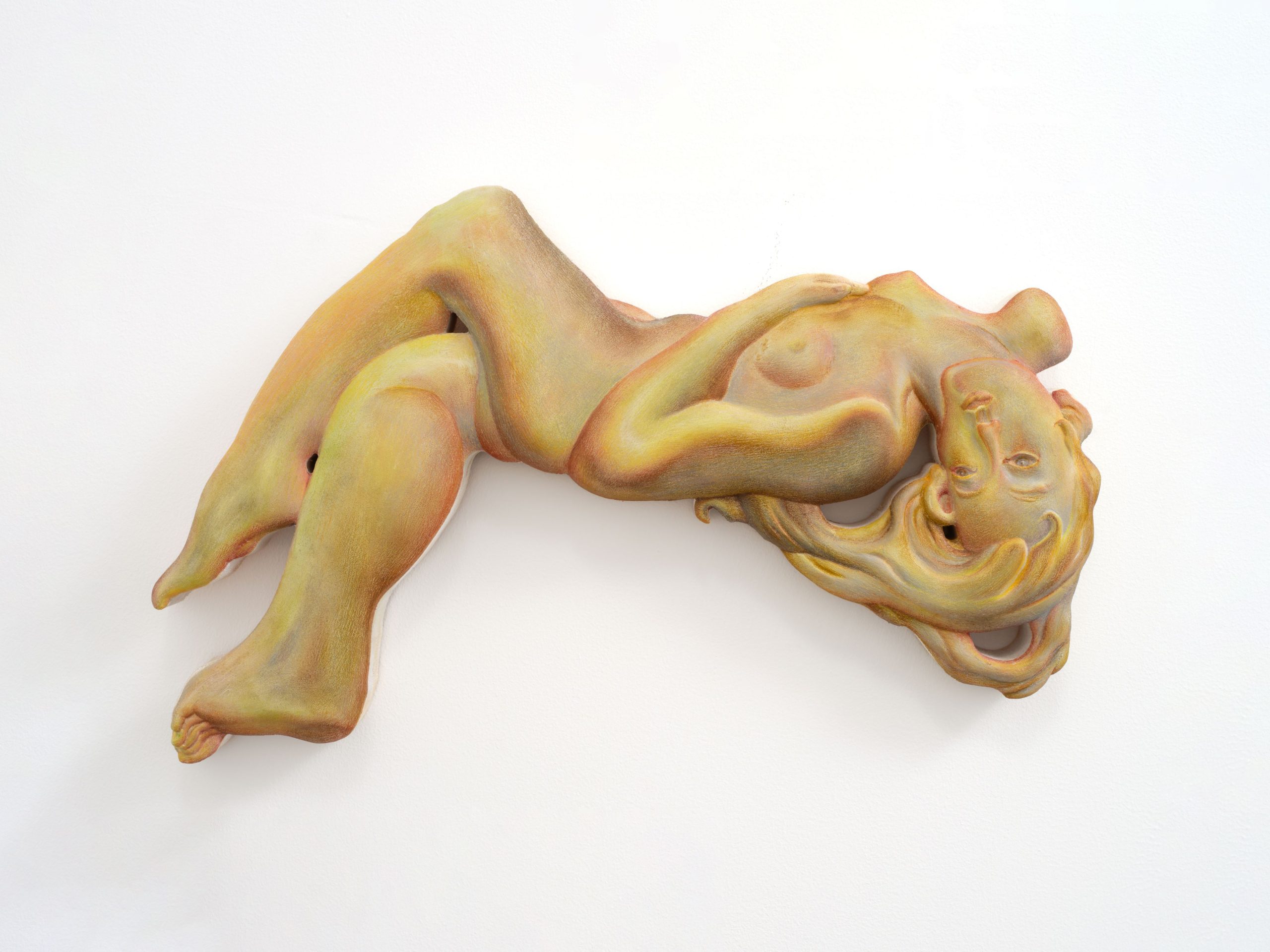Wooden relief sculpture, color pencil
