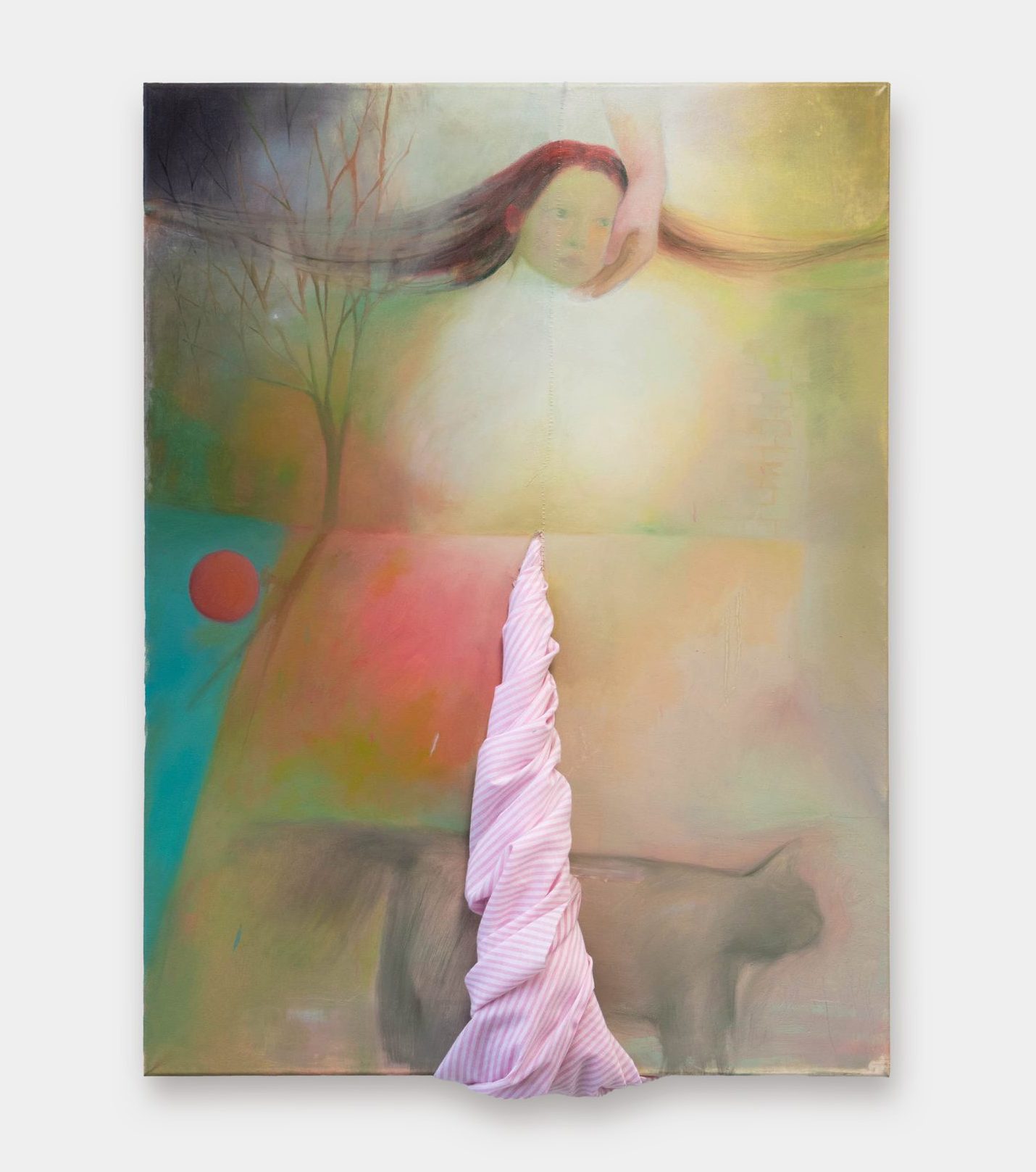Oil, acrylic, fabric on canvas 